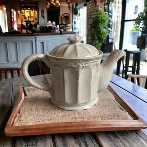Vintage CBK Shabby Chic Teapot 9.5" Glazed Ceramic Farmhouse Off-White Excellent